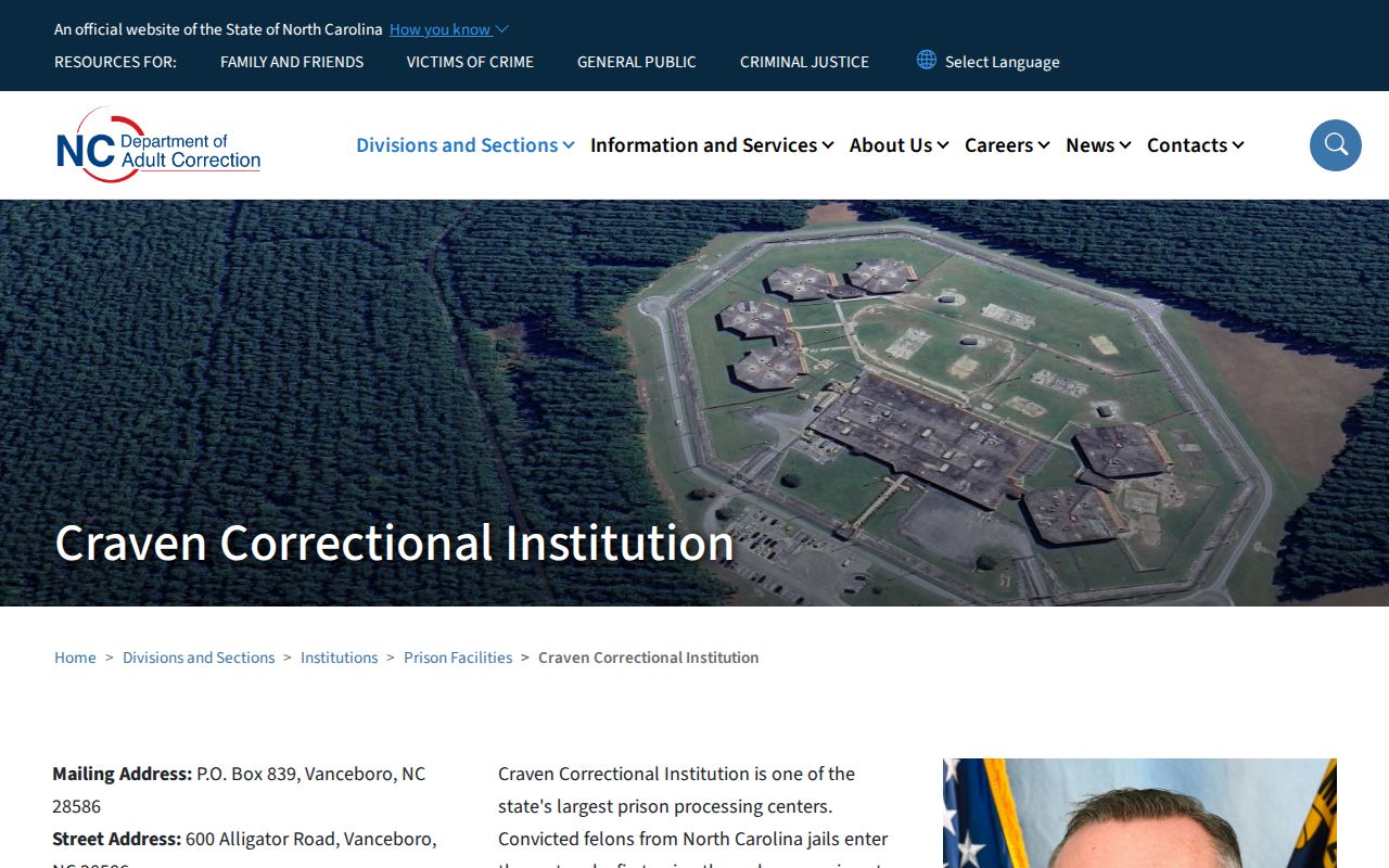 Craven Correctional Institution offender release search information