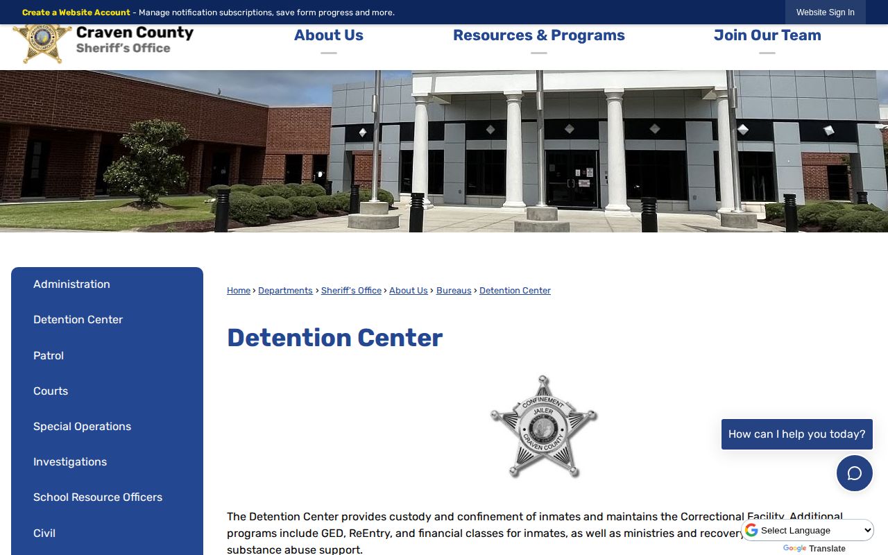 Craven County Detention Center release records page
