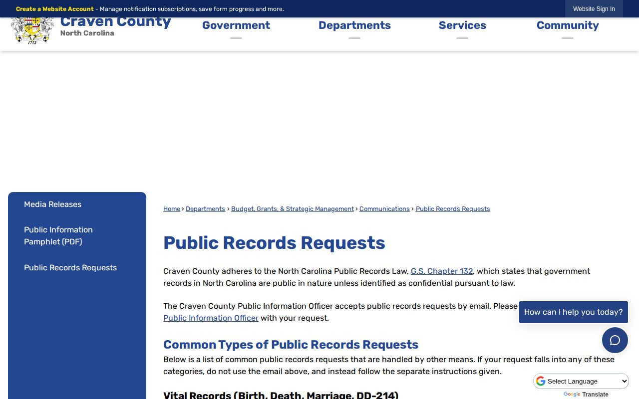 Craven County public records request route for a released inmate booking photo