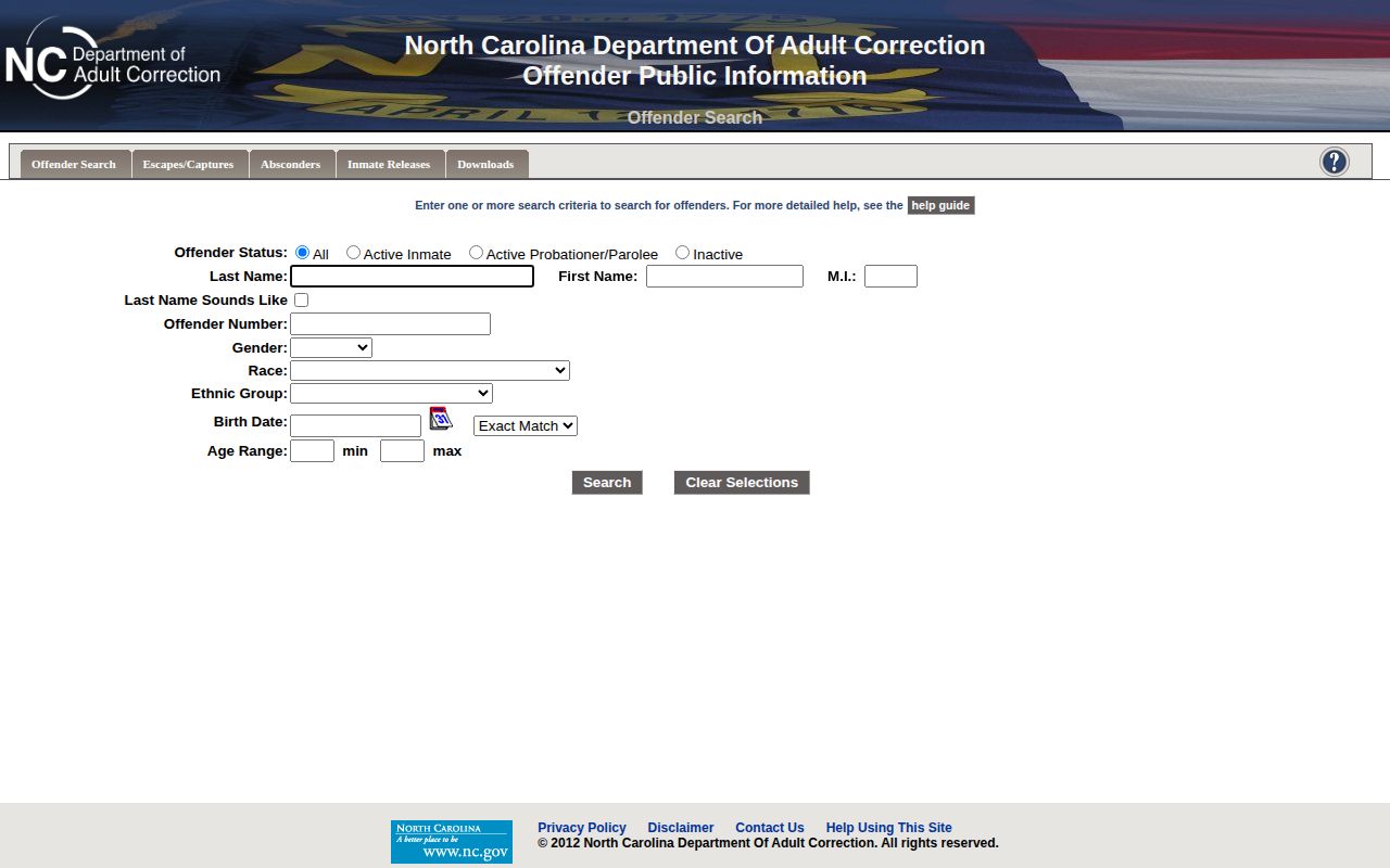 Craven County release date lookup through NCDAC offender search