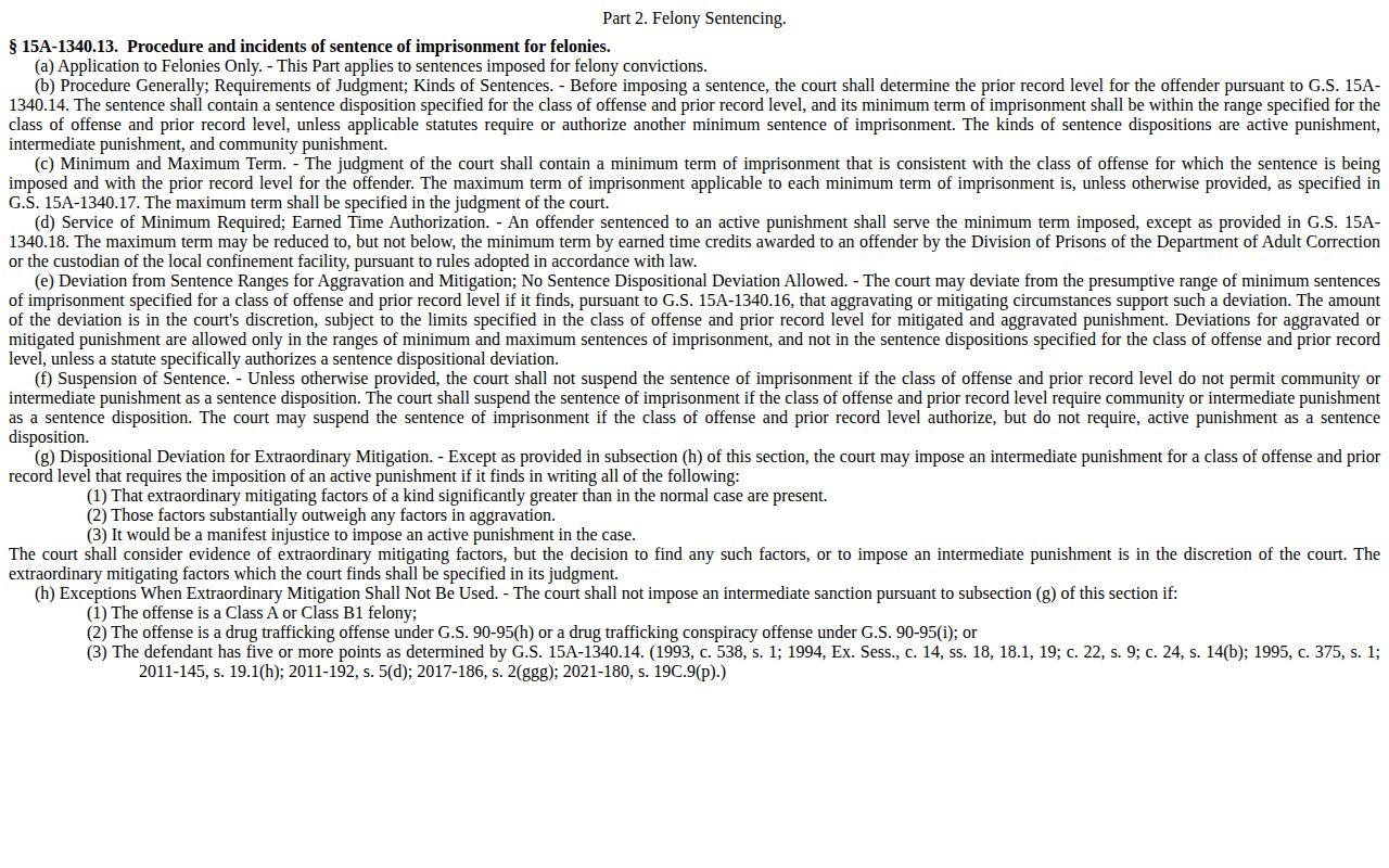 North Carolina statute used in Craven County projected release date calculations