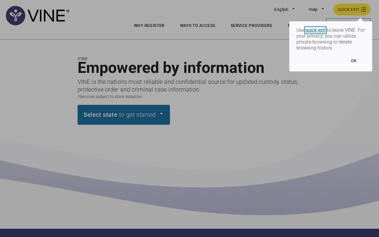 Craven County VINE inmate check and release notification screen